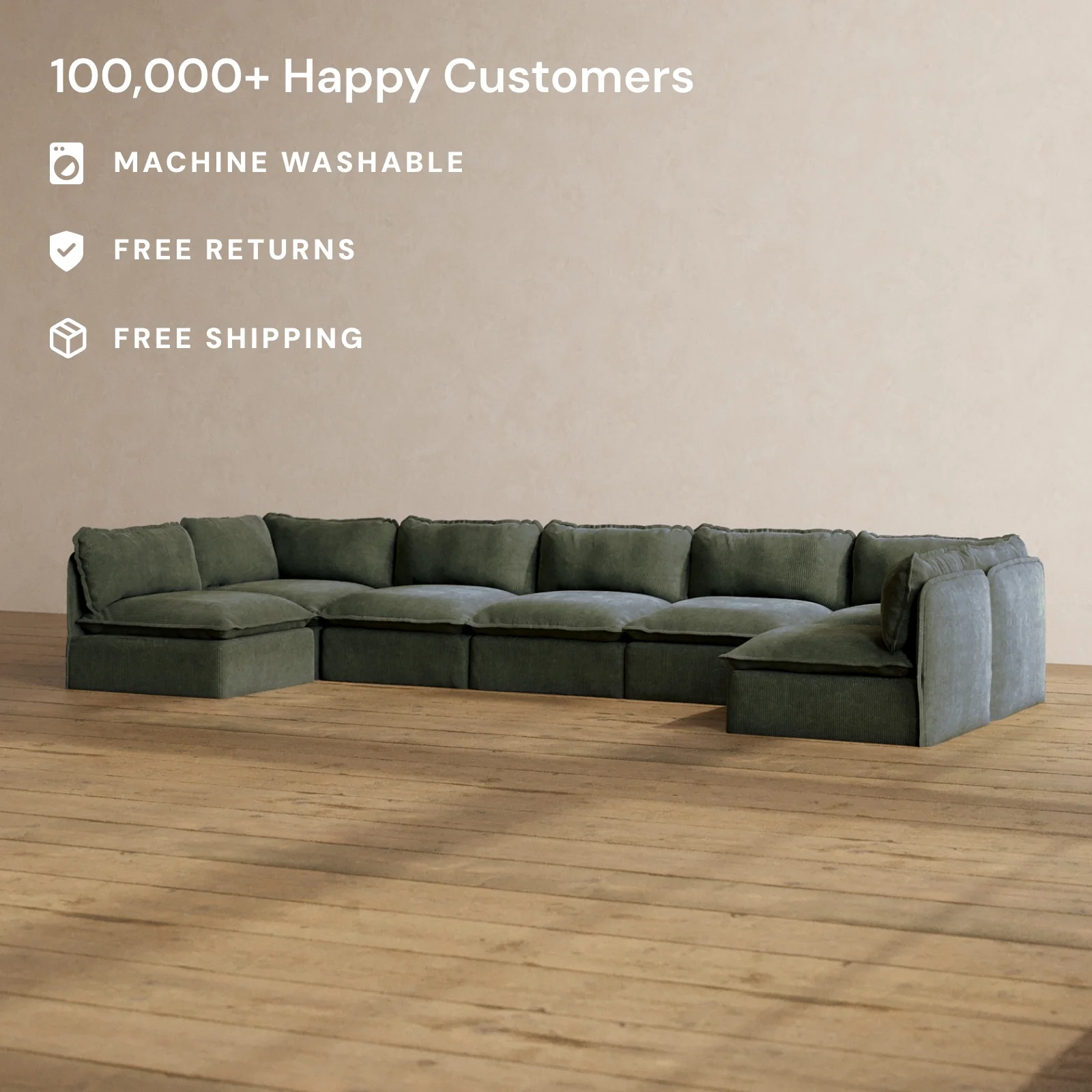 Slipcover Only - Modular Washable 7-Seater Open-Ends U-Sectional in Olivine - Image 2