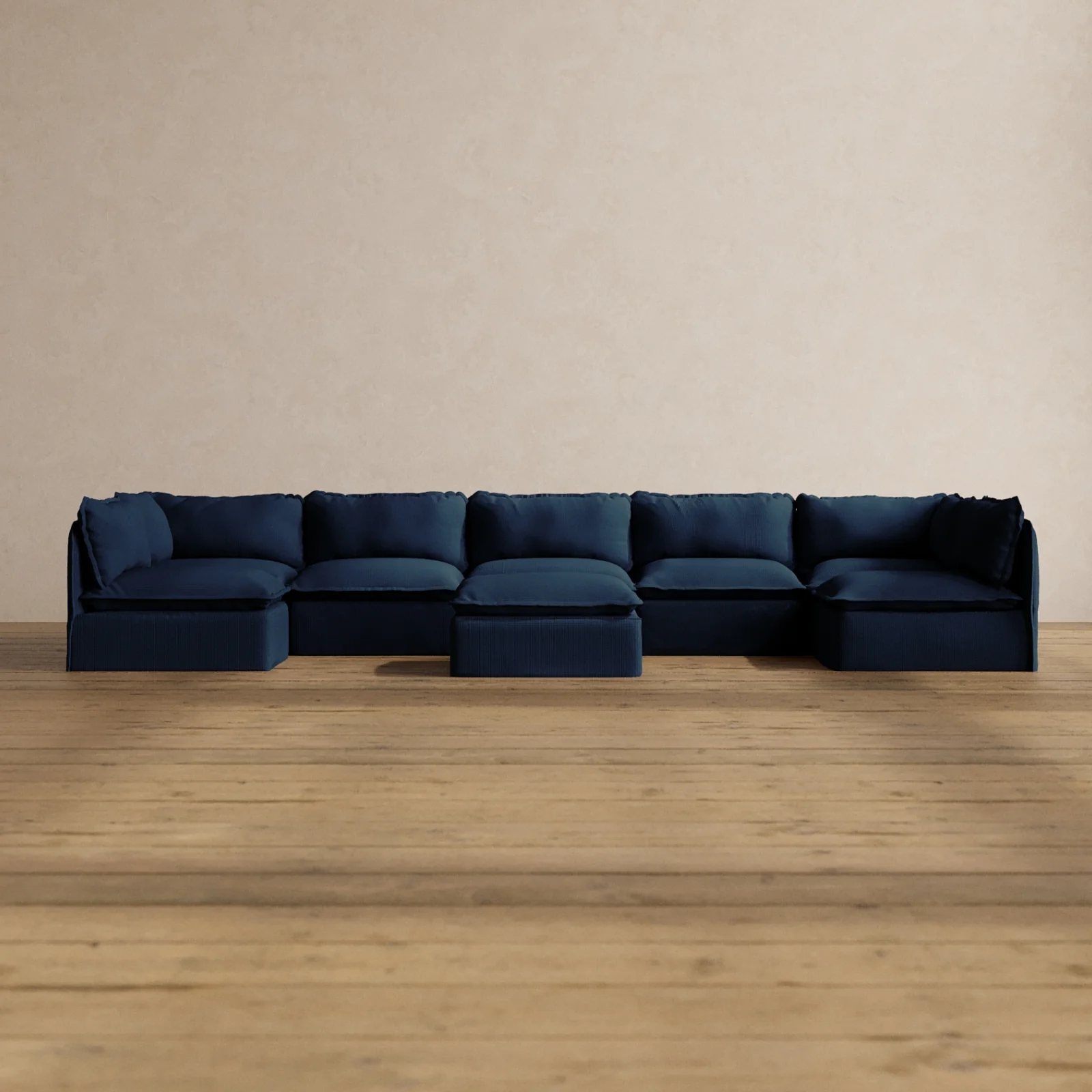 Slipcover Only - Modular Washable 7-Seater Open-Ends U-Sectional + Ottoman in Sumi