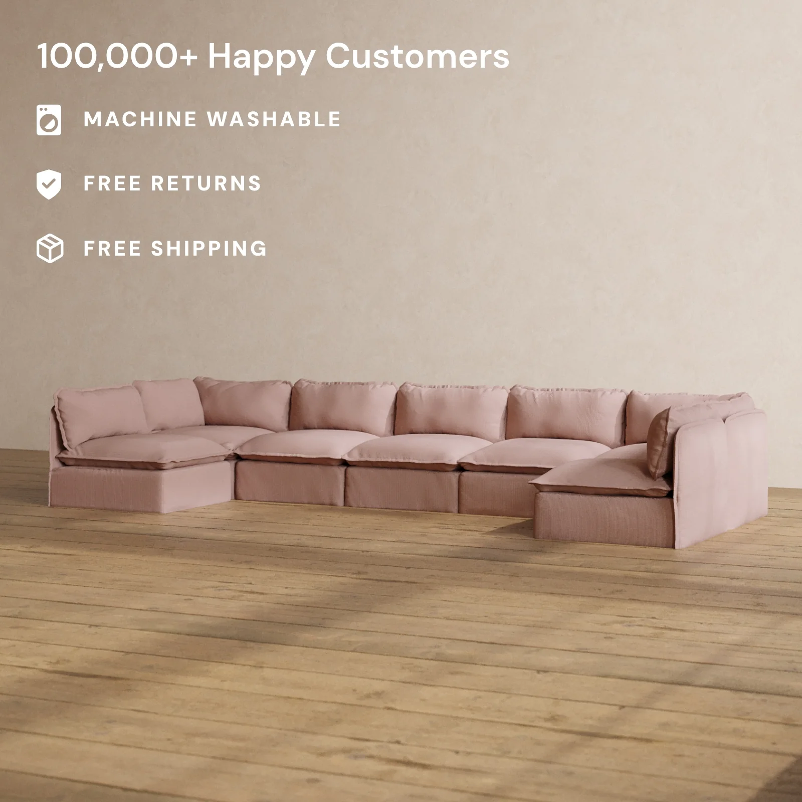 Slipcover Only - Modular Washable 7-Seater Open-Ends U-Sectional in Sakura - Image 2