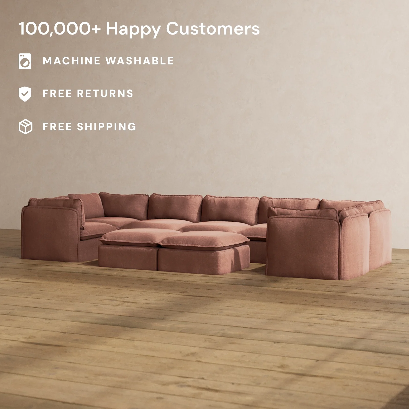 Slipcover Only - Modular Washable 7-Seater U-Sectional + Bench Ottoman in Chestnut - Image 2
