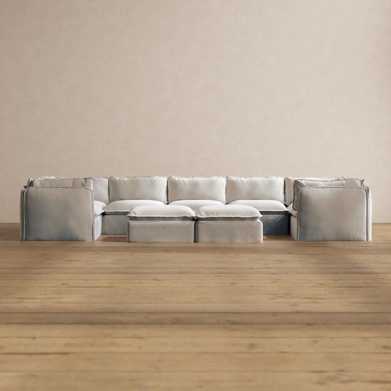 Slipcover Only - Modular Washable 7-Seater U-Sectional + Bench Ottoman in Milk