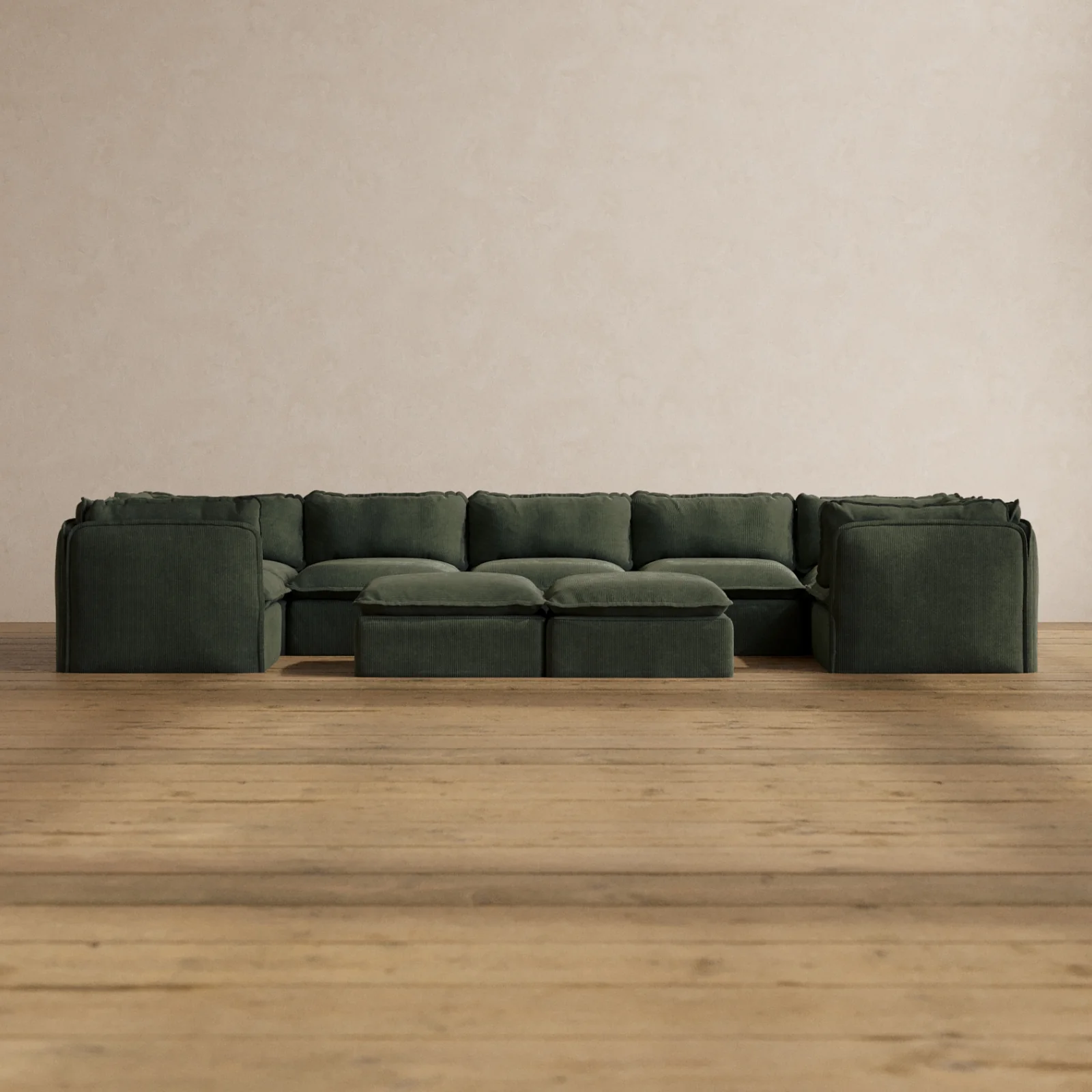 Slipcover Only - Modular Washable 7-Seater U-Sectional + Bench Ottoman in Olivine