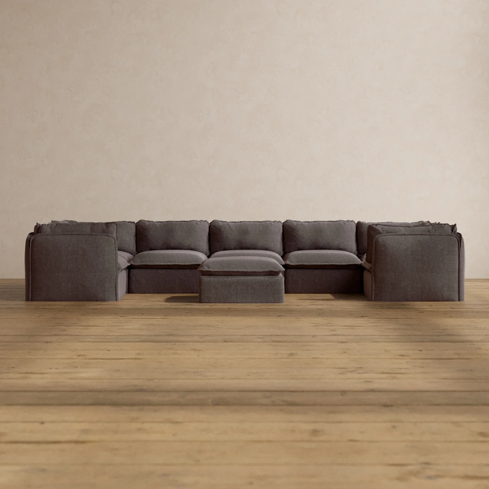 Slipcover Only - Modular Washable 7-Seater U-Sectional + Ottoman in Caviar