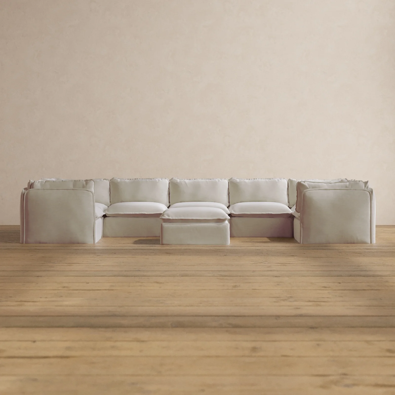 Slipcover Only - Modular Washable 7-Seater U-Sectional + Ottoman in Coco