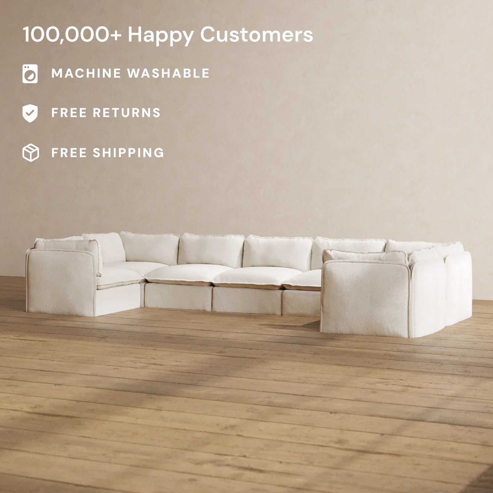 Slipcover Only - Modular Washable 7-Seater U-Sectional in Powder - Image 2