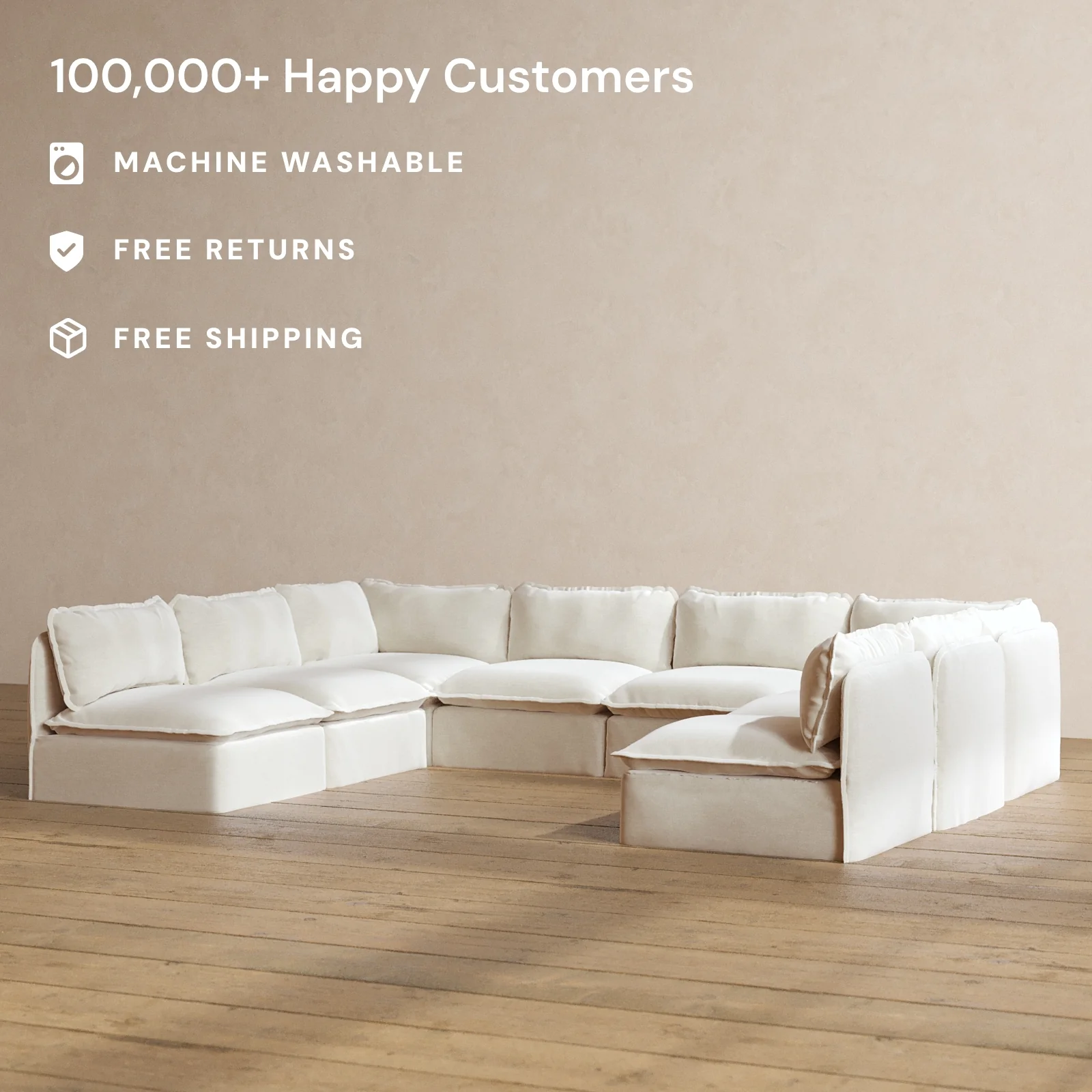 Slipcover Only - Modular Washable 8-Seater Open-Ends U-Sectional in Coco - Image 2