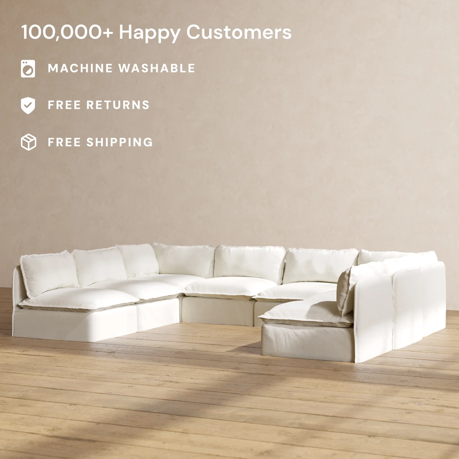 Slipcover Only - Modular Washable 8-Seater Open-Ends U-Sectional in Eggshell - Image 2
