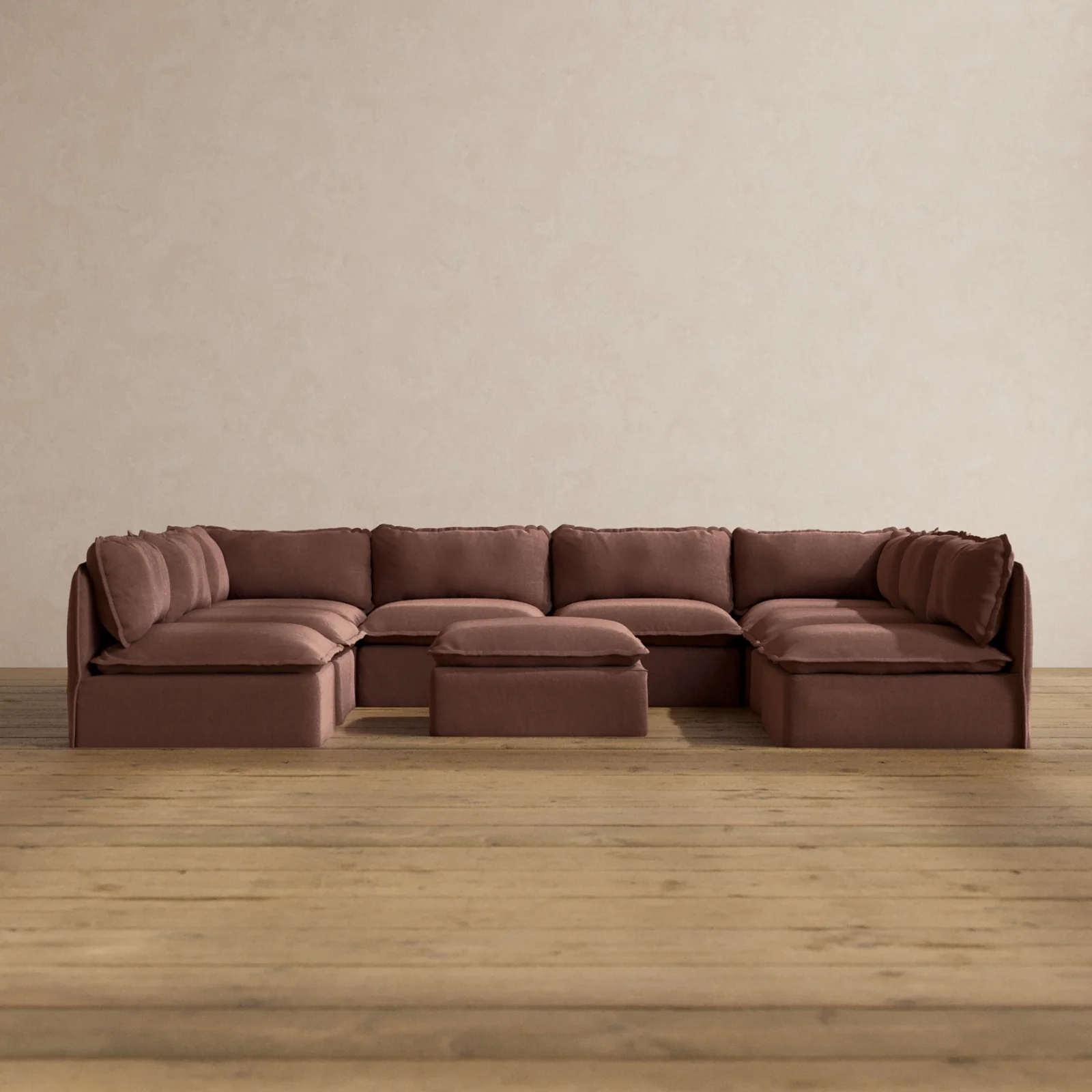 Slipcover Only - Modular Washable 8-Seater Open-Ends U-Sectional + Ottoman in Chestnut