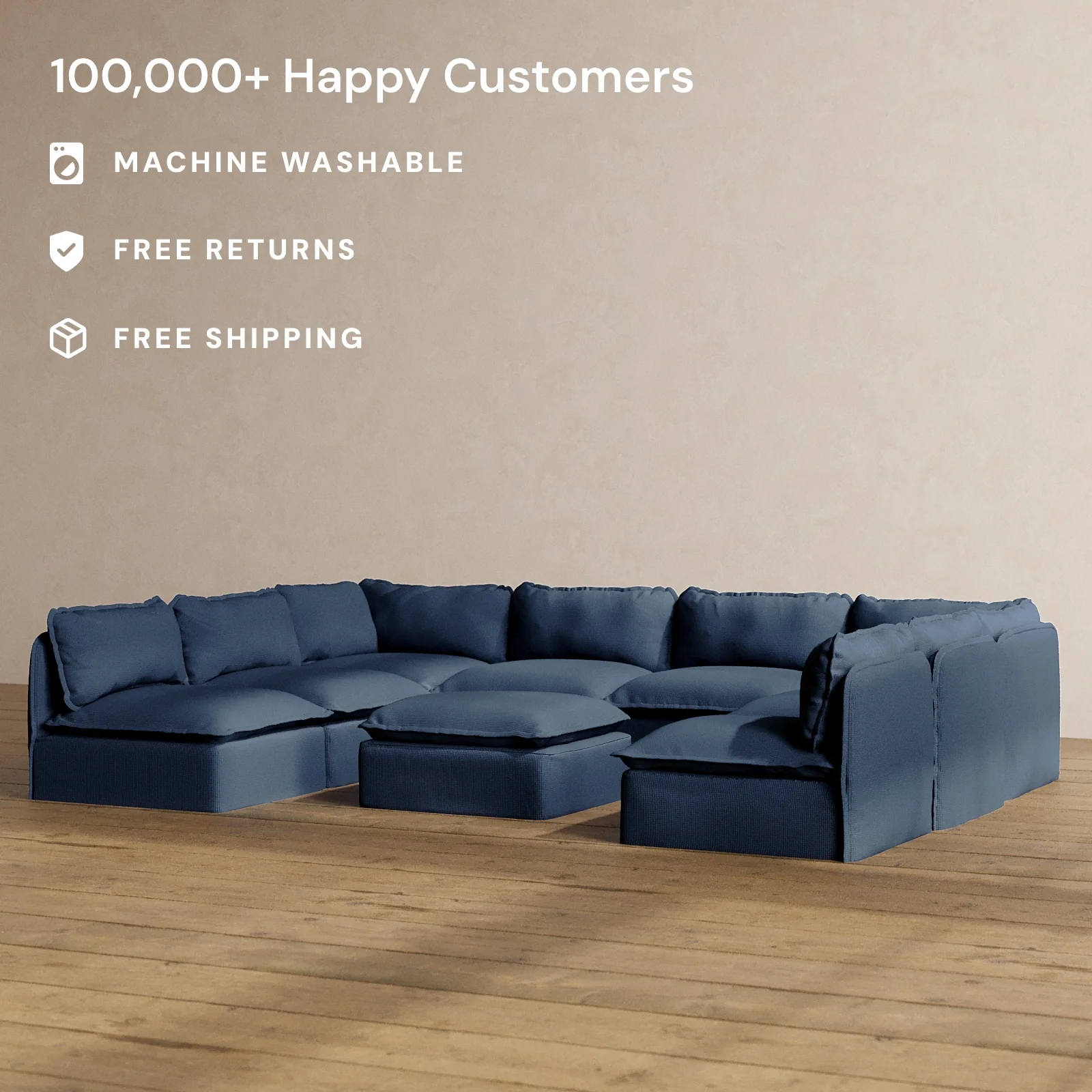 Slipcover Only - Modular Washable 8-Seater Open-Ends U-Sectional + Ottoman in Sumi - Image 2