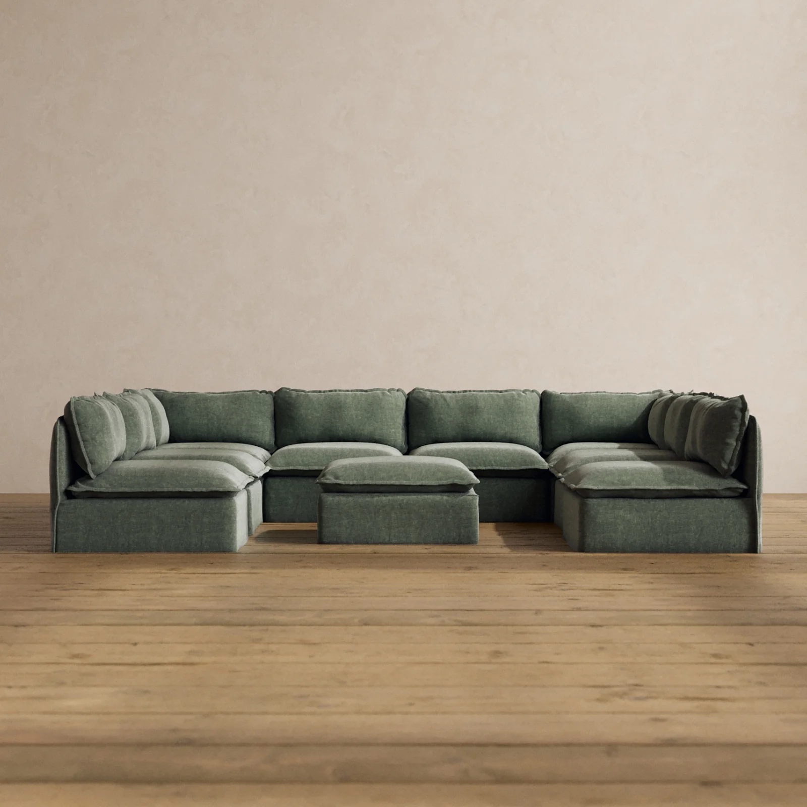 Slipcover Only - Modular Washable 8-Seater Open-Ends U-Sectional + Ottoman in Willow