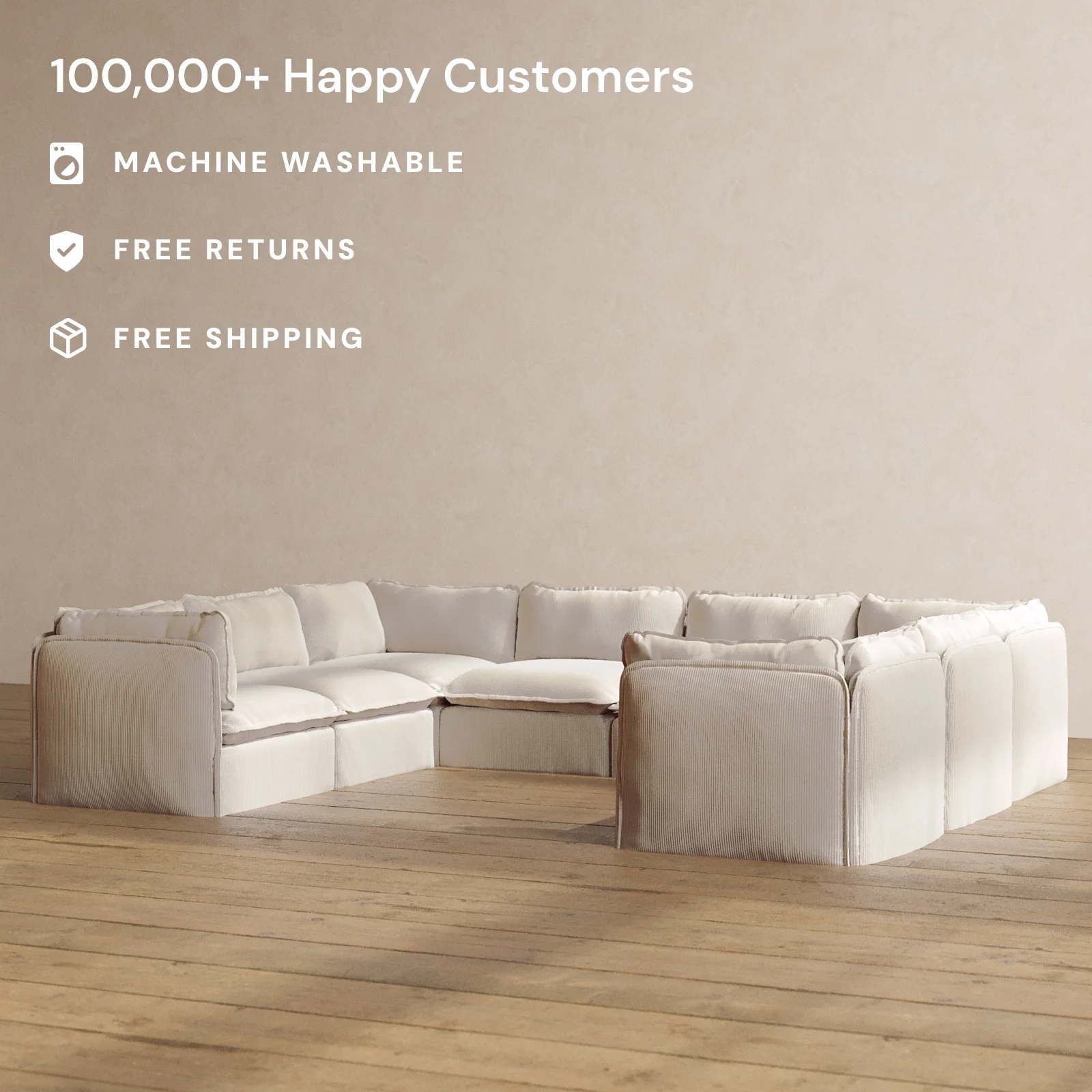 Slipcover Only - Modular Washable 8-Seater U-Sectional in Milk - Image 2