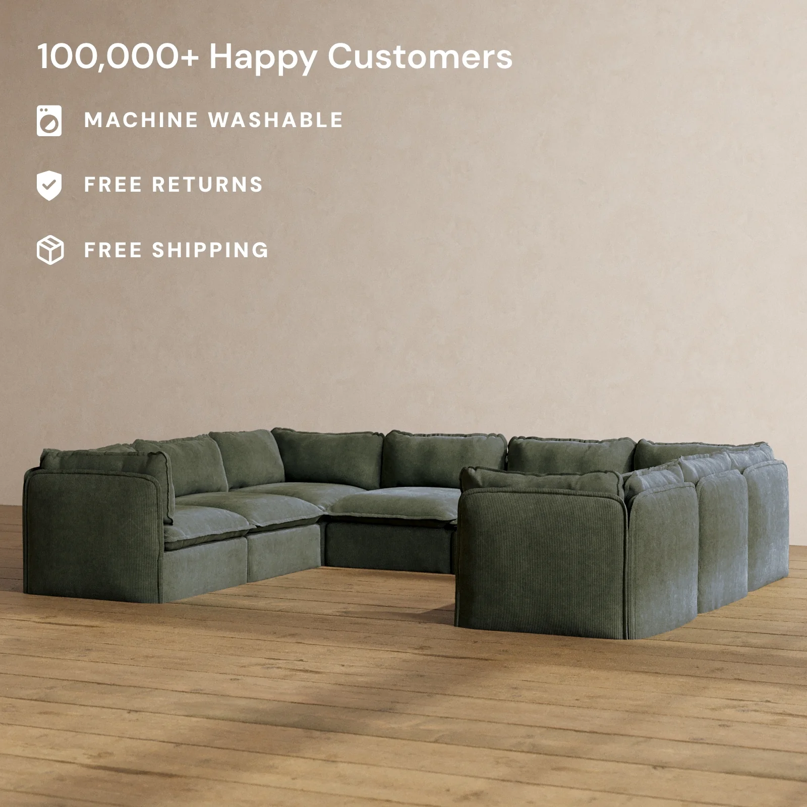 Slipcover Only - Modular Washable 8-Seater U-Sectional in Olivine - Image 2
