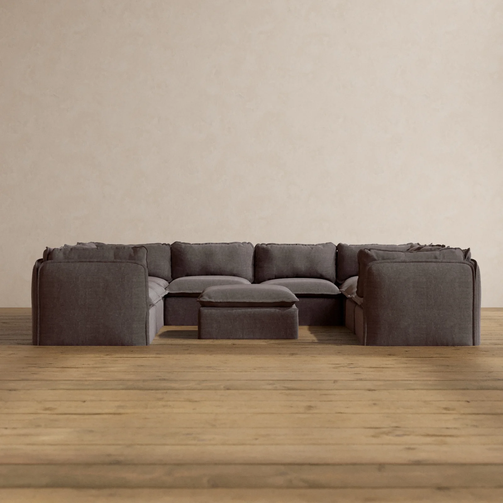 Slipcover Only - Modular Washable 8-Seater U-Sectional + Ottoman in Caviar