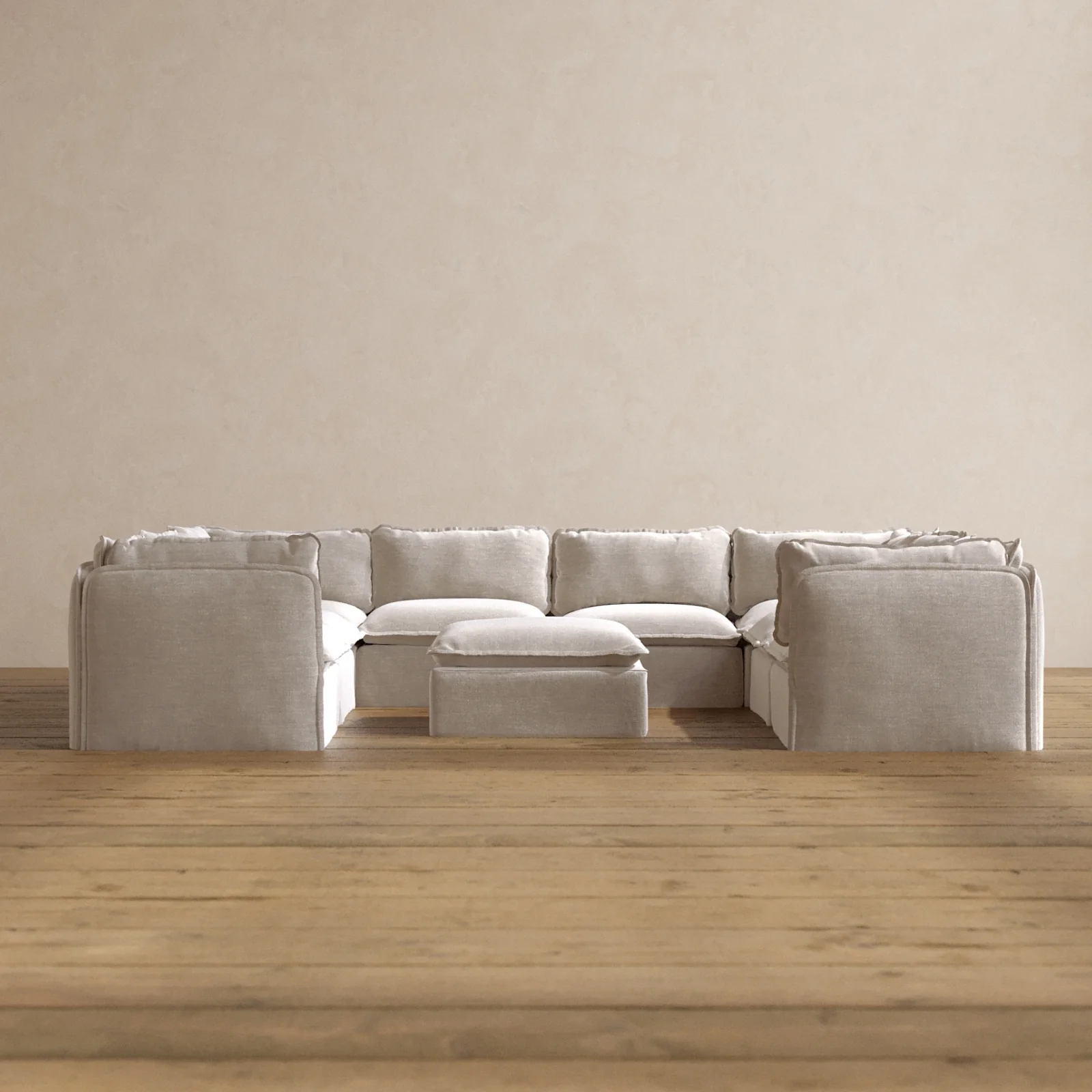 Slipcover Only - Modular Washable 8-Seater U-Sectional + Ottoman in Mist