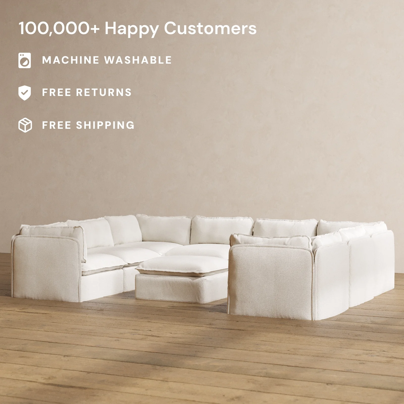 Slipcover Only - Modular Washable 8-Seater U-Sectional + Ottoman in Powder - Image 2