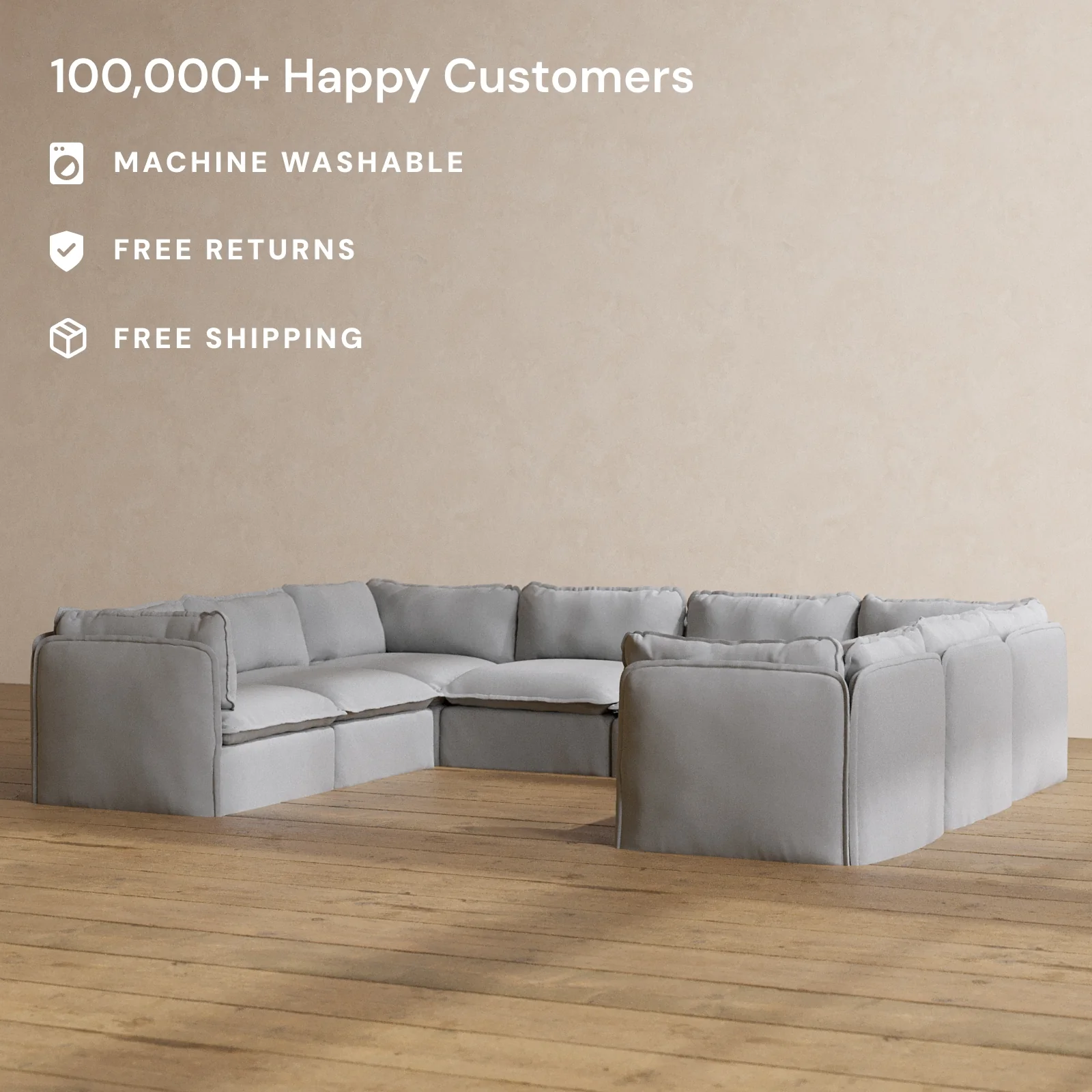 Slipcover Only - Modular Washable 8-Seater U-Sectional in Pumice - Image 2
