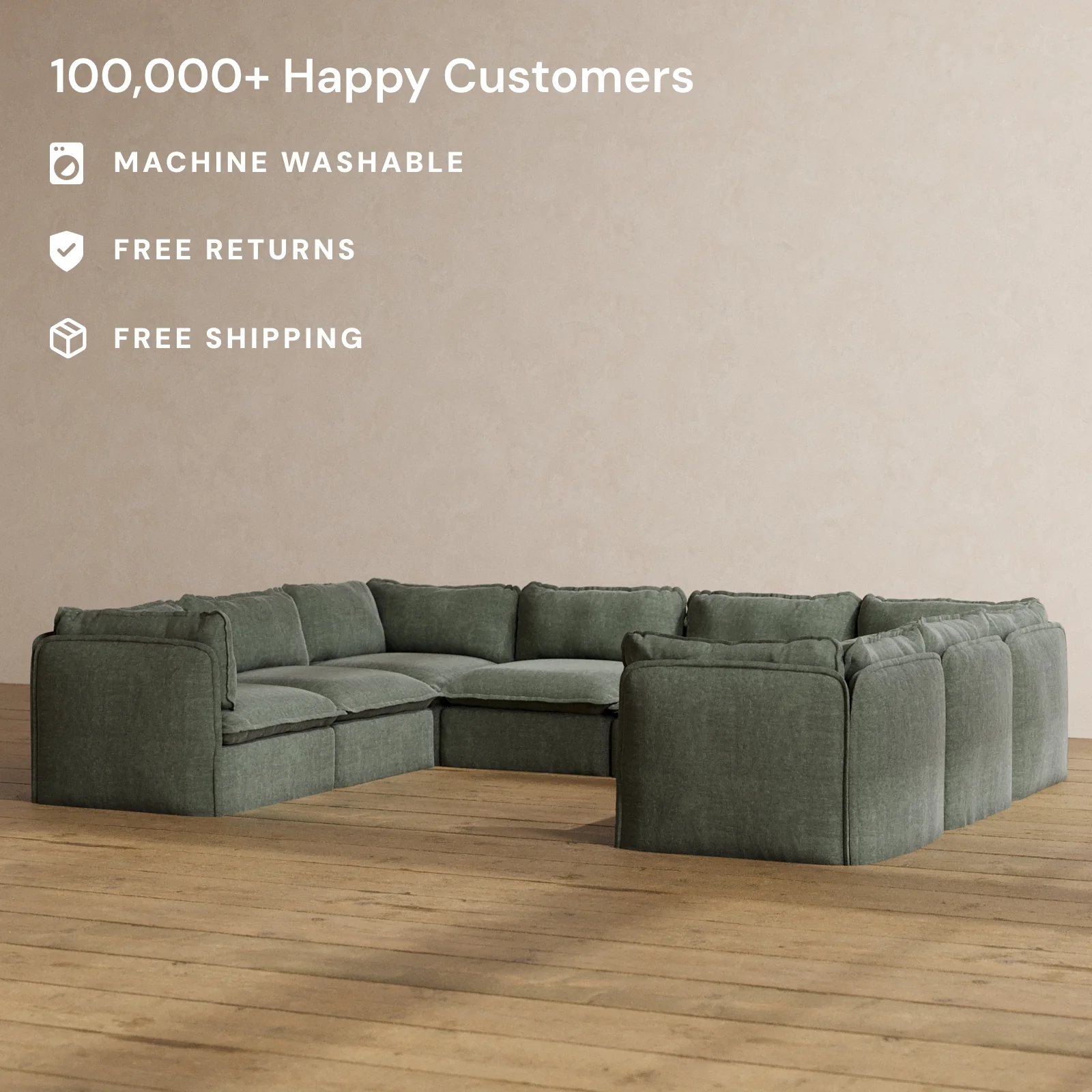 Slipcover Only - Modular Washable 8-Seater U-Sectional in Willow - Image 2