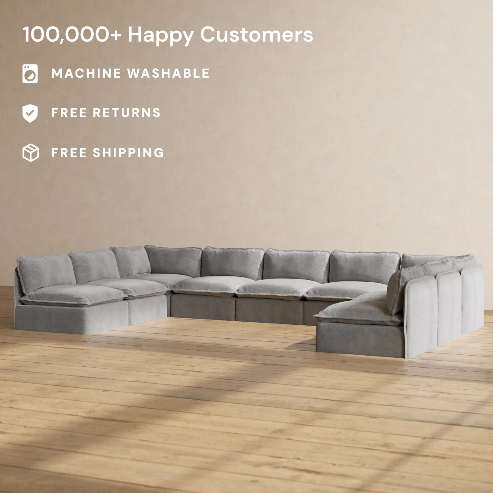 Slipcover Only - Modular Washable 9-Seater Open-Ends U-Sectional in Ash - Image 2