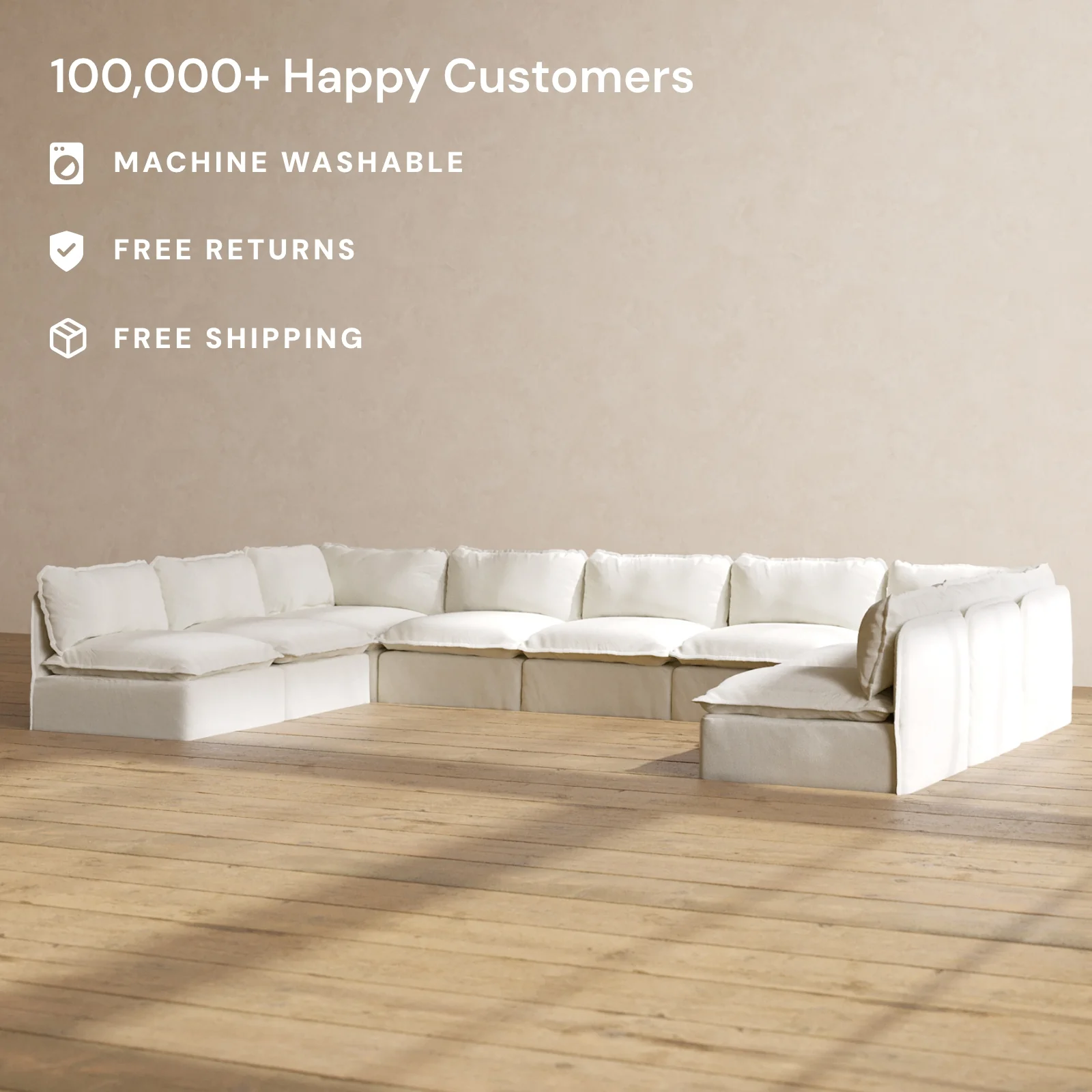 Slipcover Only - Modular Washable 9-Seater Open-Ends U-Sectional in Eggshell - Image 2