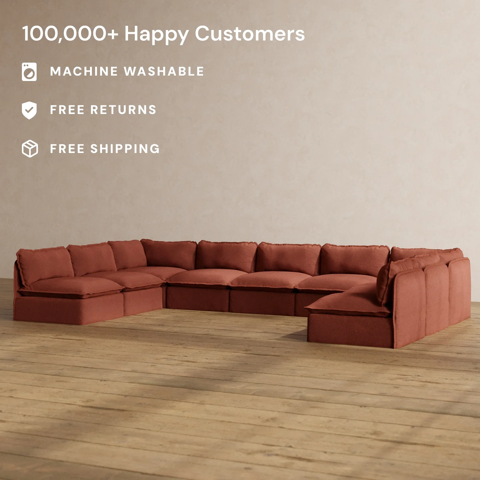 Slipcover Only - Modular Washable 9-Seater Open-Ends U-Sectional in Rust - Image 2