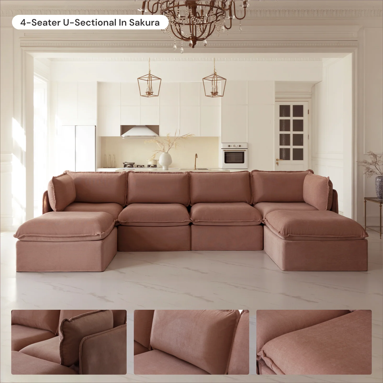 Slipcover Only - Modular Washable 9-Seater Open-Ends U-Sectional in Sakura - Image 6