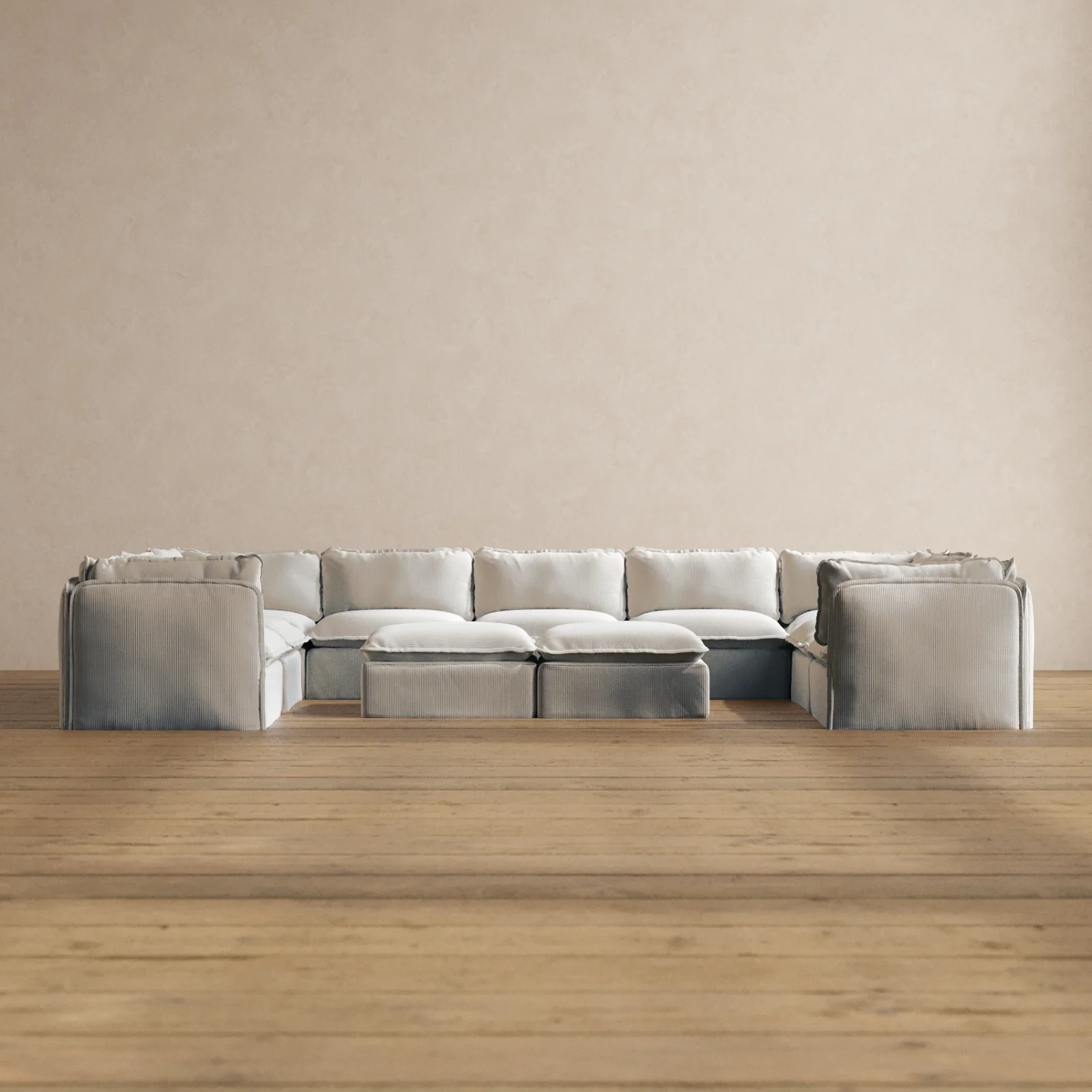 Slipcover Only - Modular Washable 9-Seater U-Sectional + Bench Ottoman in Milk