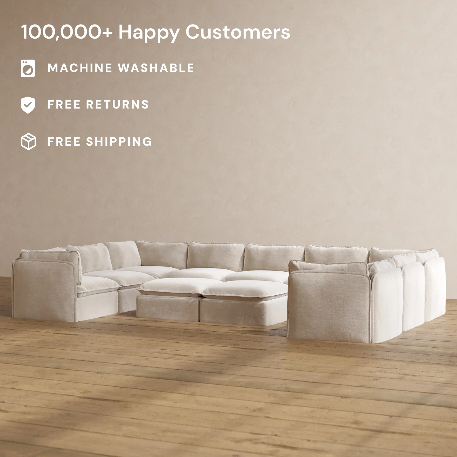 Slipcover Only - Modular Washable 9-Seater U-Sectional + Bench Ottoman in Mist - Image 2