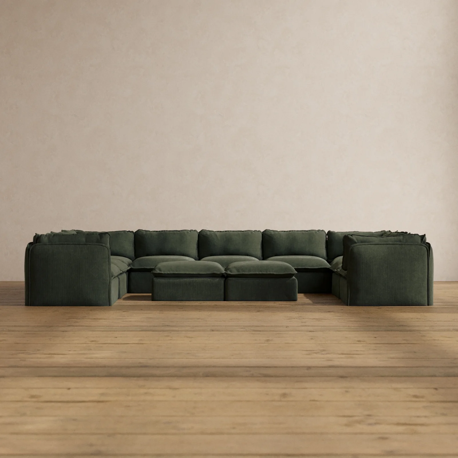 Slipcover Only - Modular Washable 9-Seater U-Sectional + Bench Ottoman in Olivine