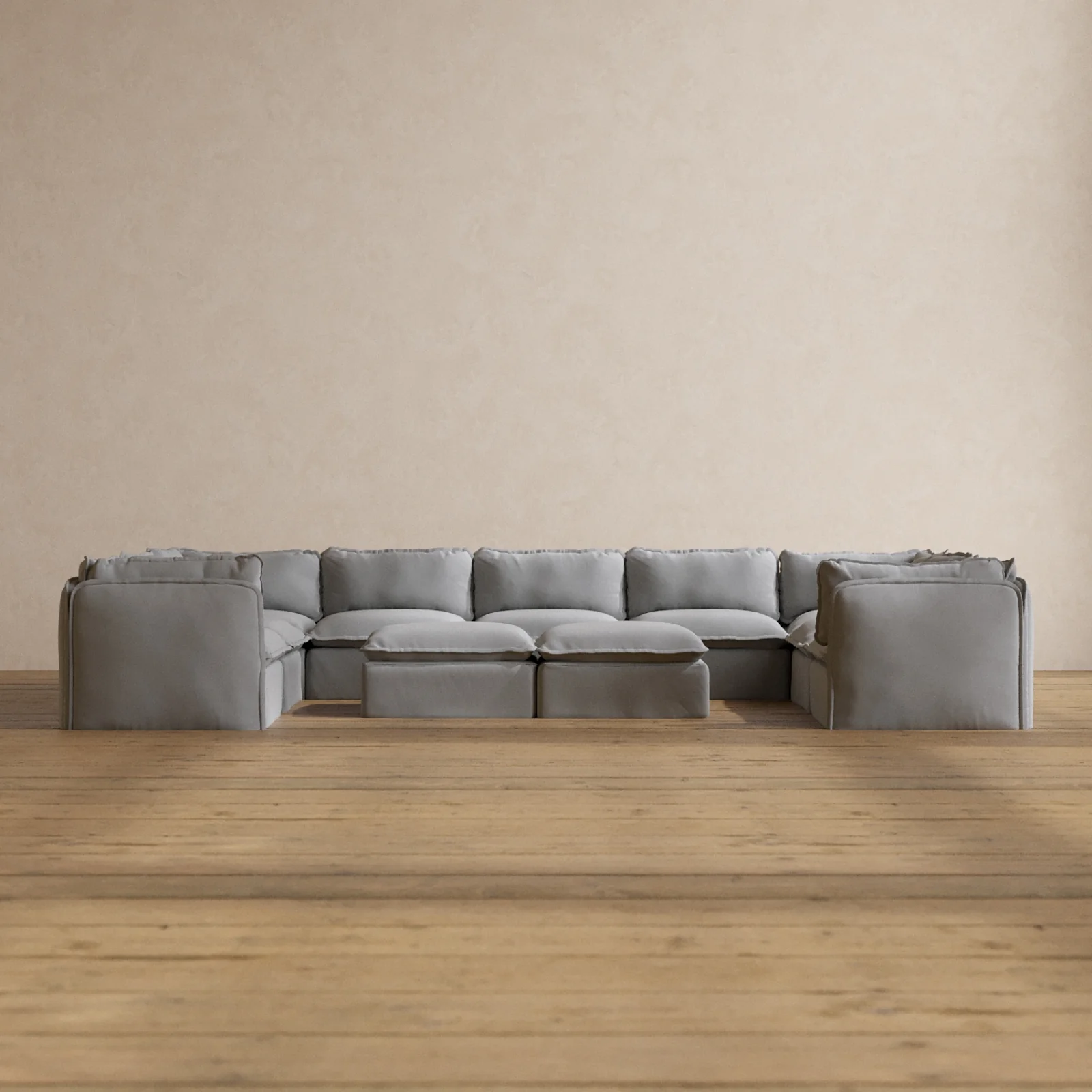 Slipcover Only - Modular Washable 9-Seater U-Sectional + Bench Ottoman in Pumice