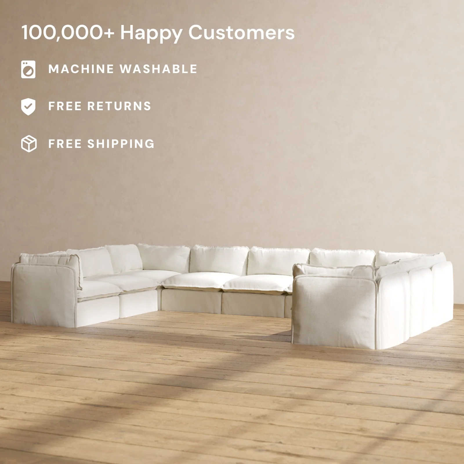 Slipcover Only - Modular Washable 9-Seater U-Sectional in Eggshell - Image 2