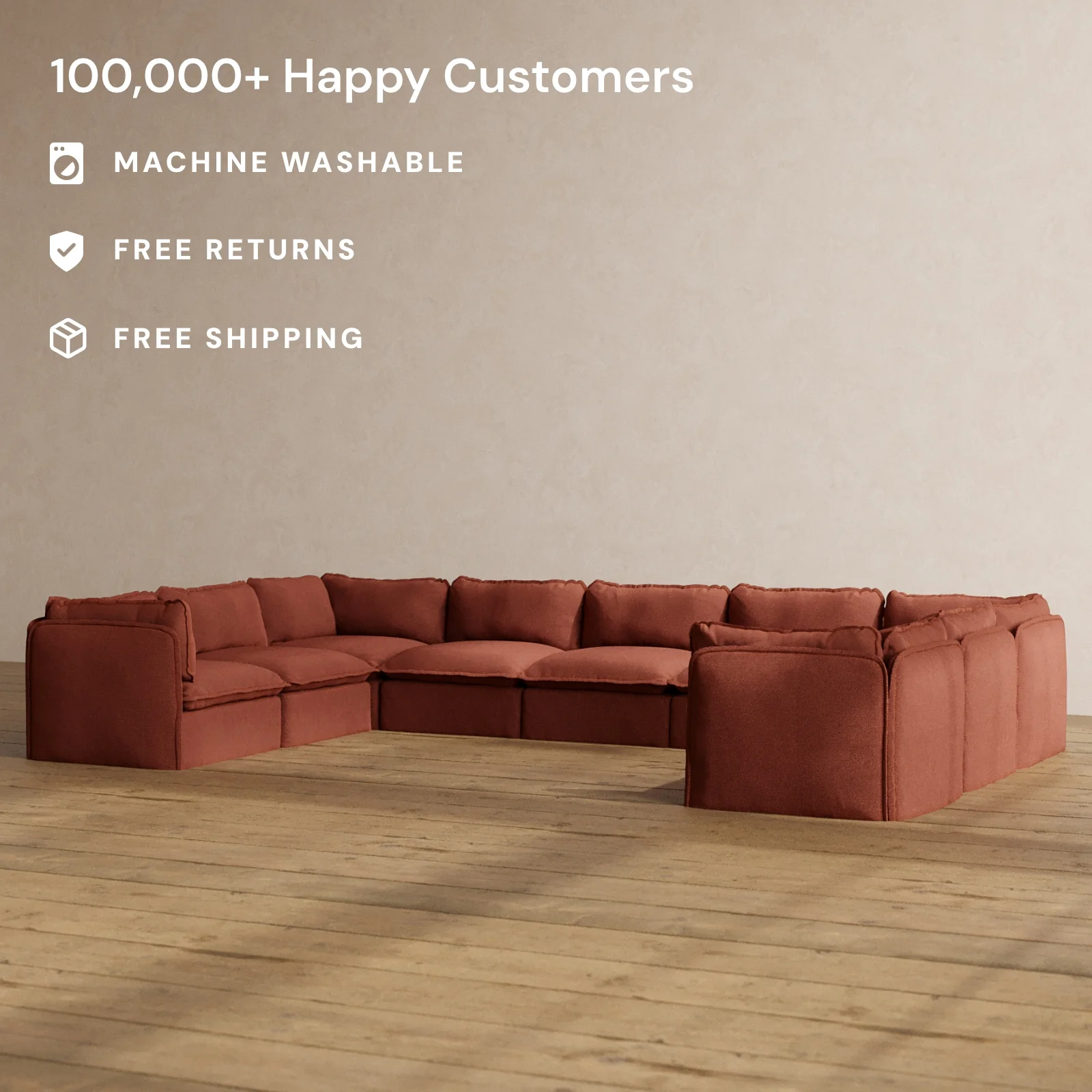 Slipcover Only - Modular Washable 9-Seater U-Sectional in Rust - Image 2