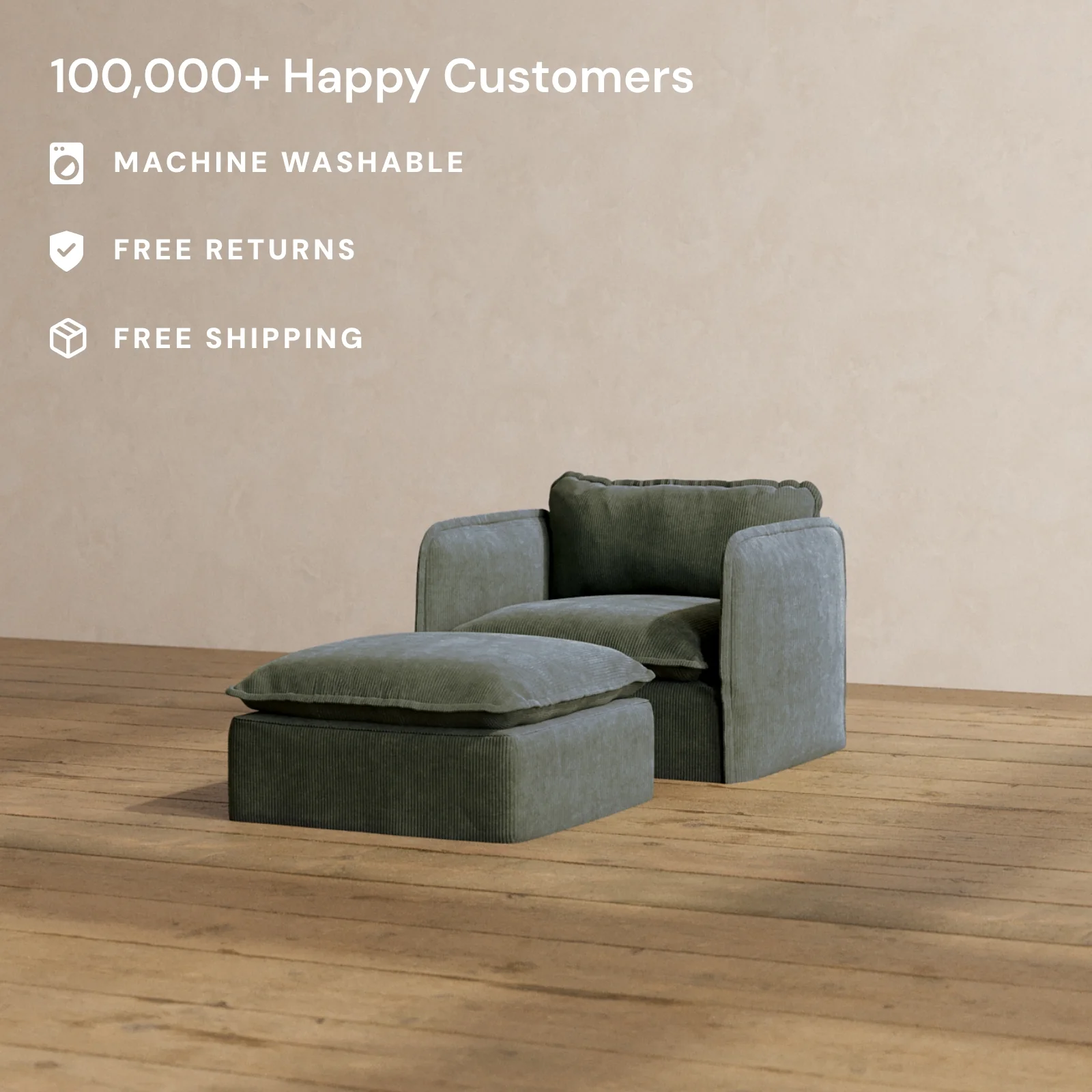Slipcover Only - Modular Washable Armchair + Ottoman in Olivine - Image 2