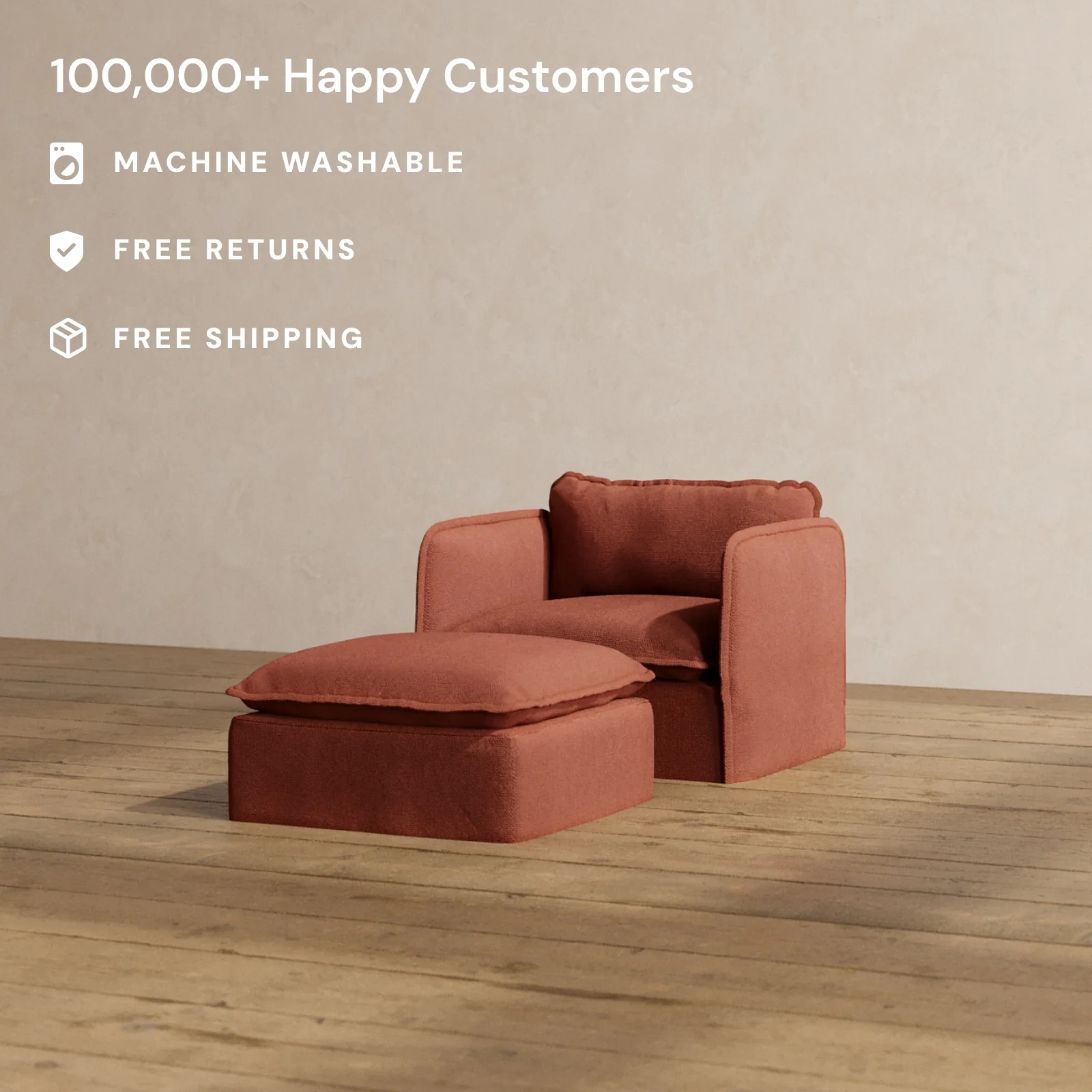 Slipcover Only - Modular Washable Armchair + Ottoman in Rust - Image 2