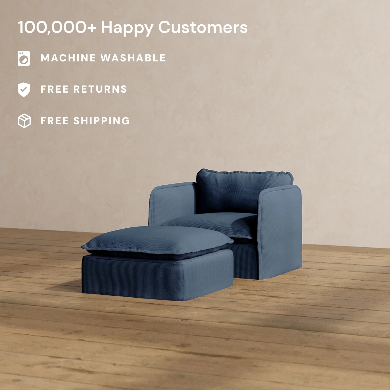 Slipcover Only - Modular Washable Armchair + Ottoman in Sumi - Image 2