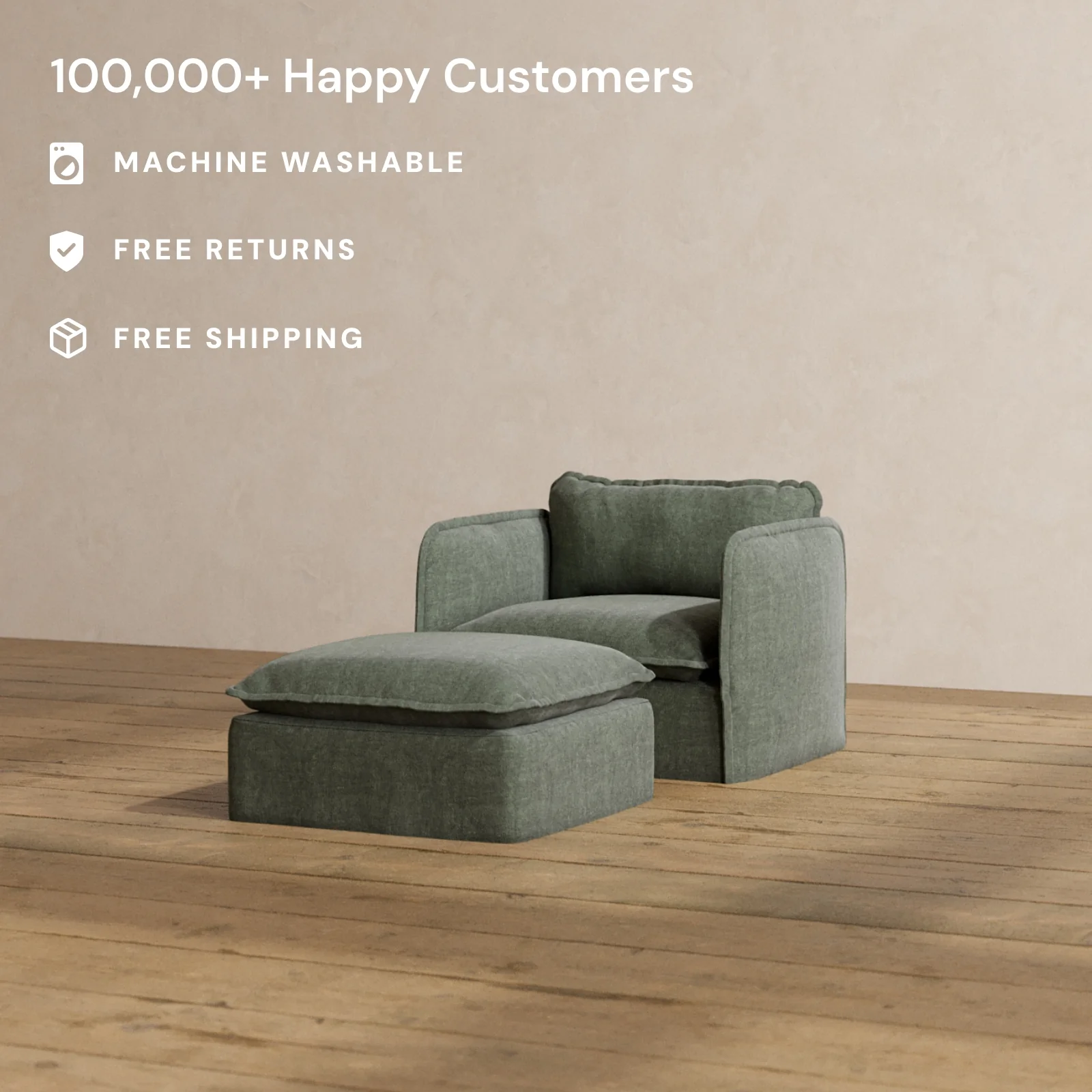 Slipcover Only - Modular Washable Armchair + Ottoman in Willow - Image 2