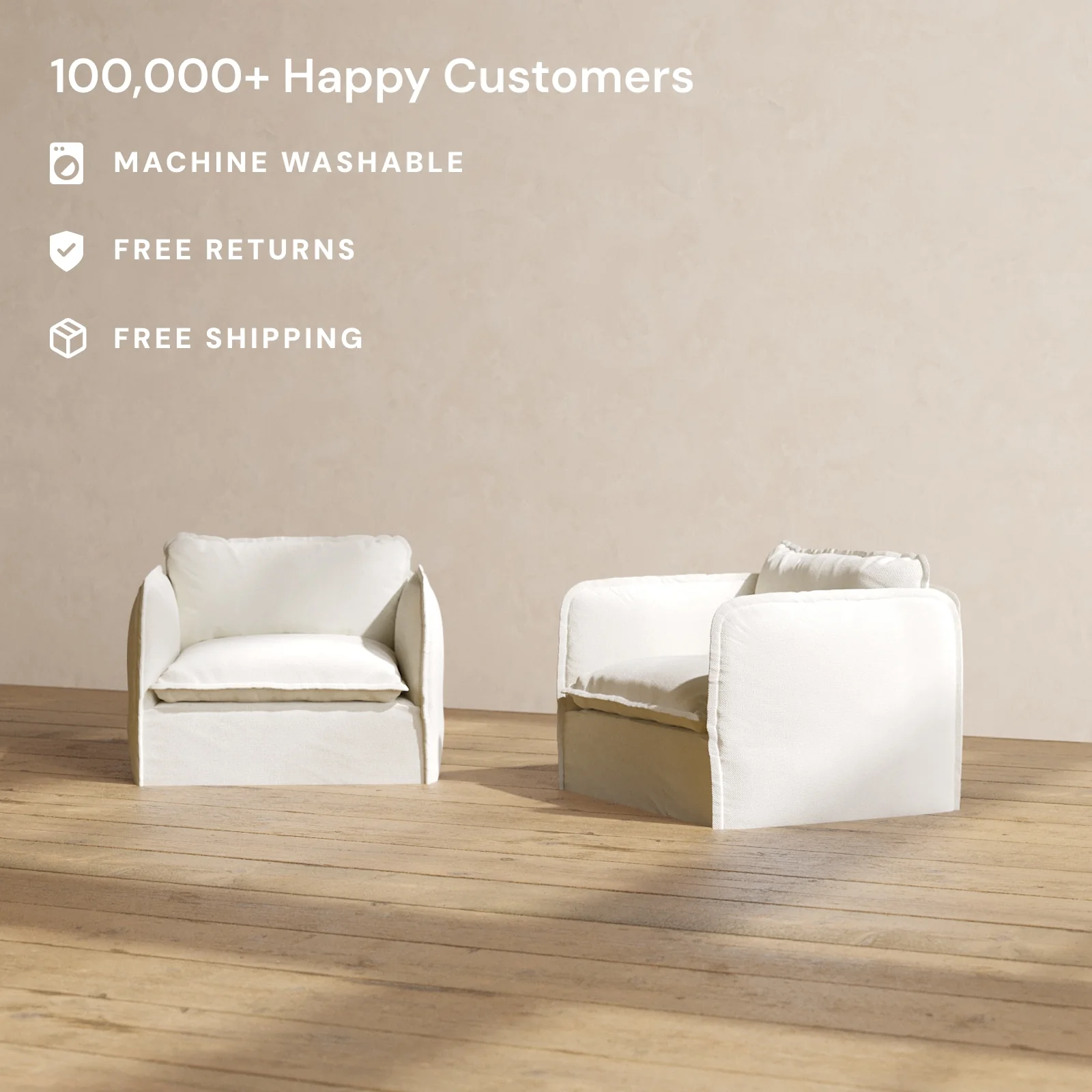 Slipcover Only - Modular Washable Armchair Set in Eggshell - Image 2