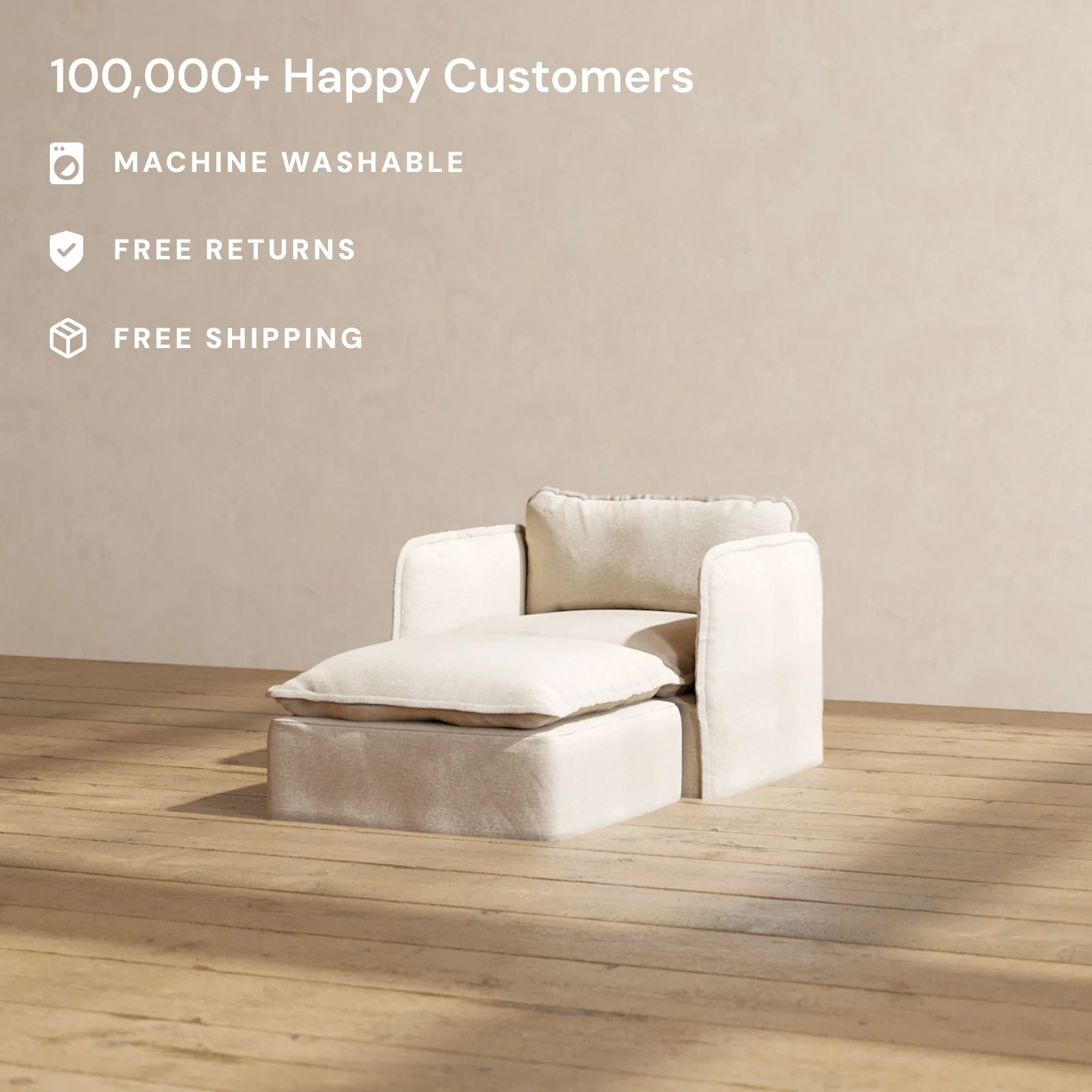 Slipcover Only - Modular Washable Chaise Armchair in Oat - Image 2