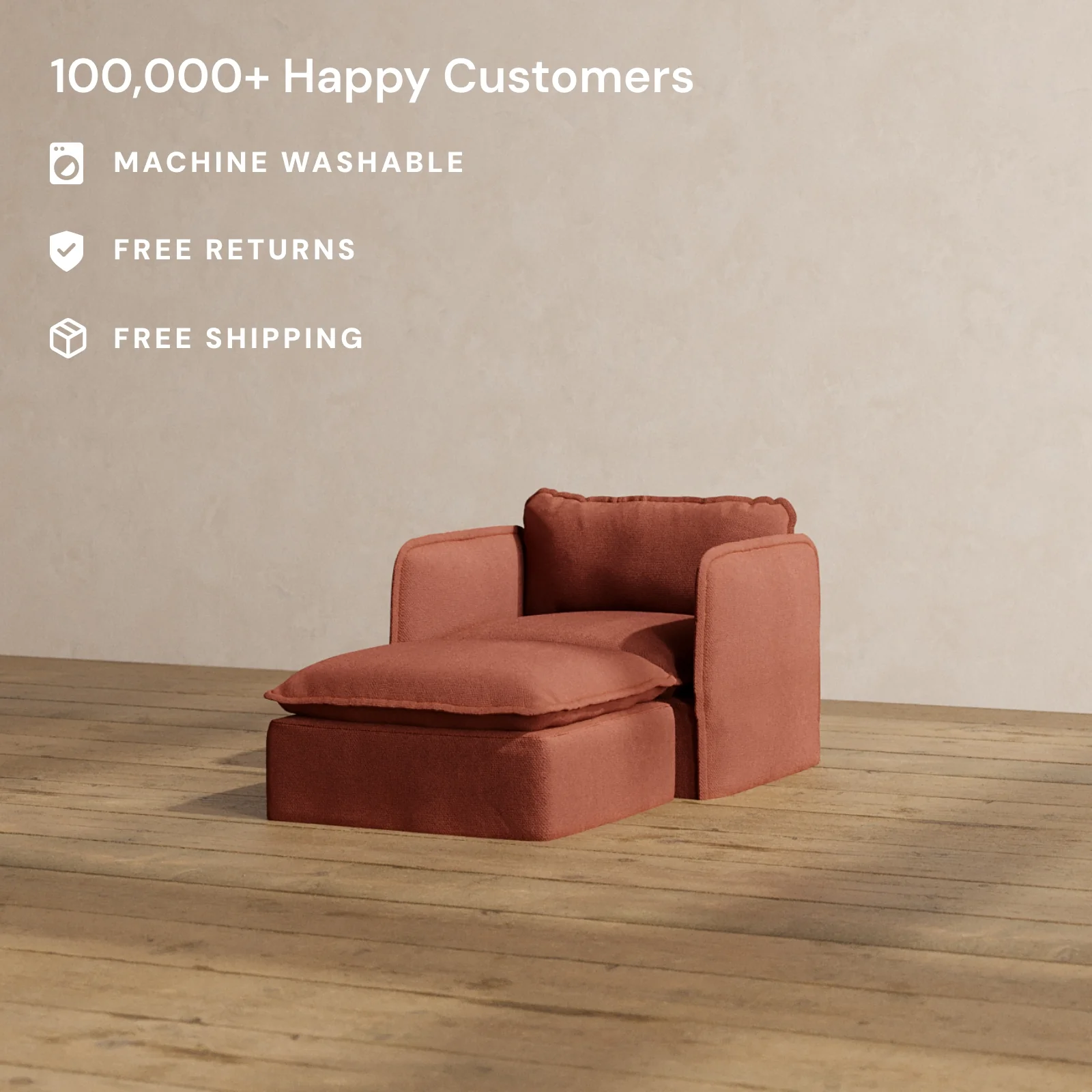 Slipcover Only - Modular Washable Chaise Armchair in Rust - Image 2