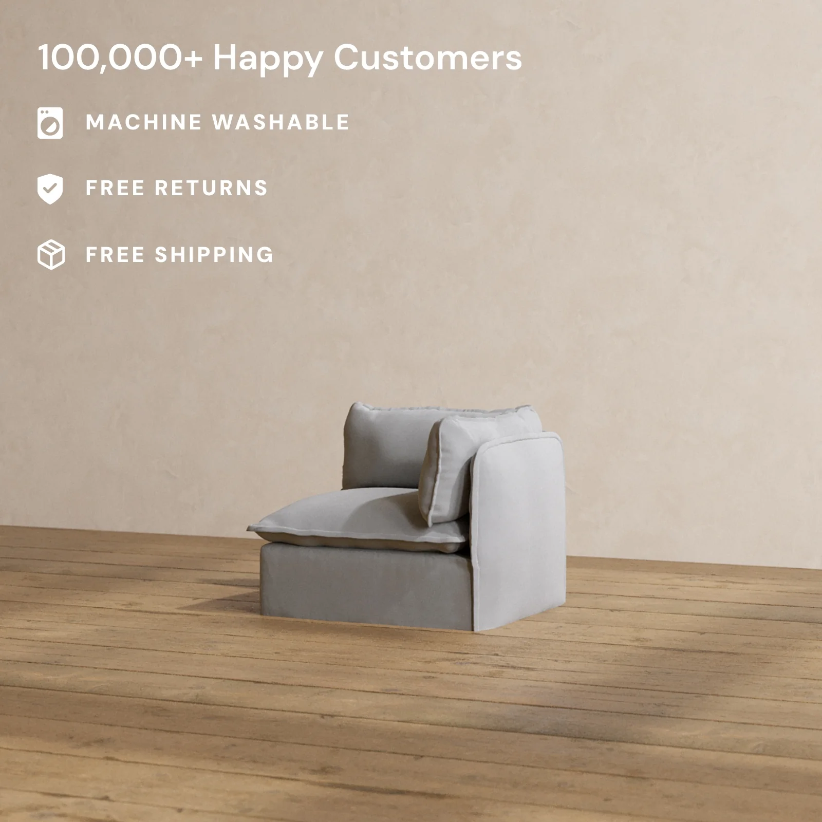 Slipcover Only - Modular Washable End Chair - Right in Pumice - Image 2