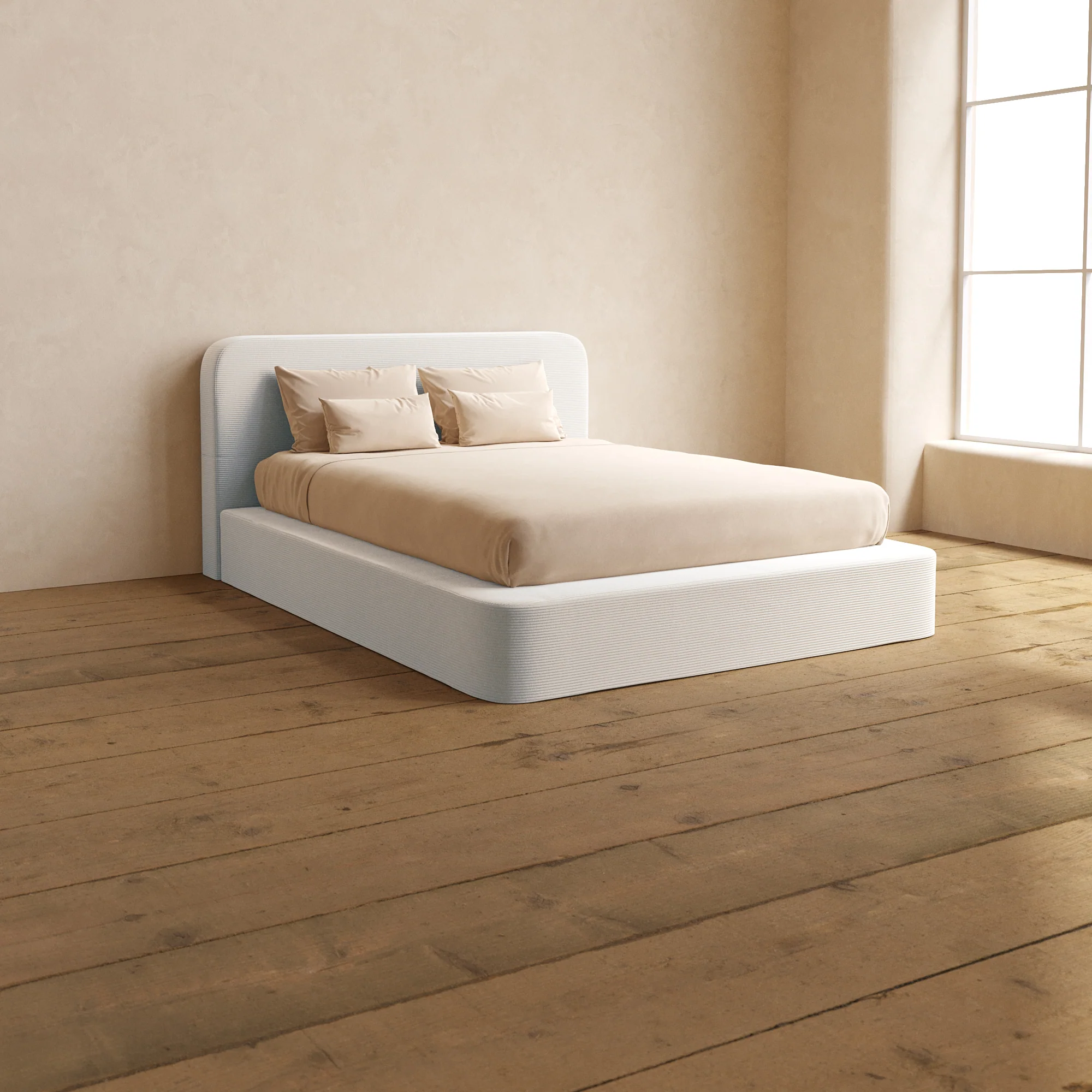 Slipcover Only - Queen Upholstered Platform Bed + Headboard | Luxe Corduroy in Milk