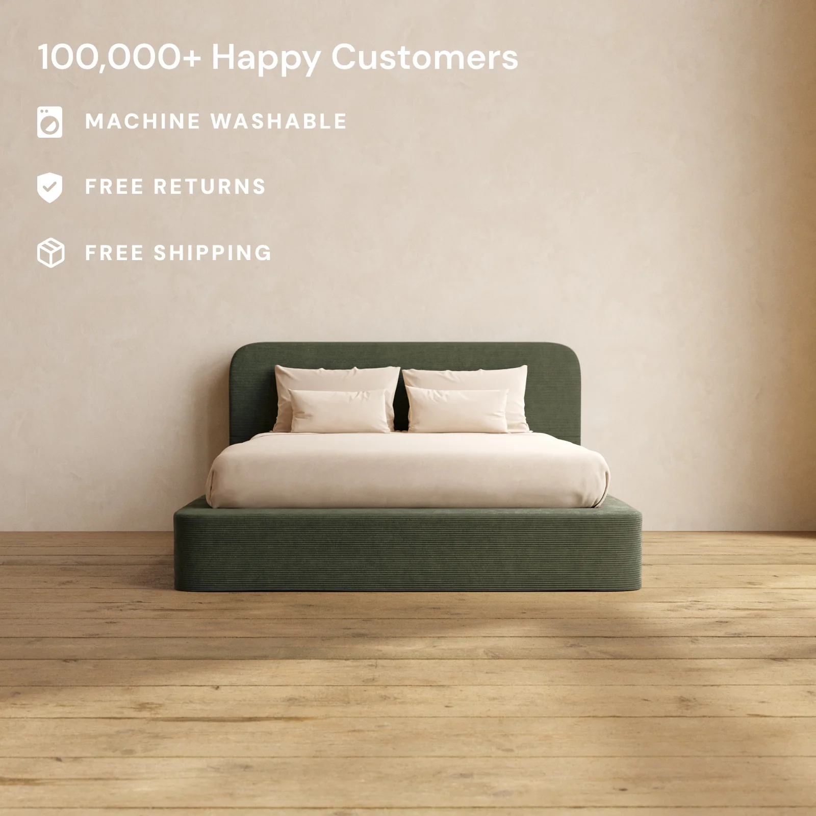 Slipcover Only - Queen Upholstered Platform Bed + Headboard | Luxe Corduroy in Olivine - Image 2