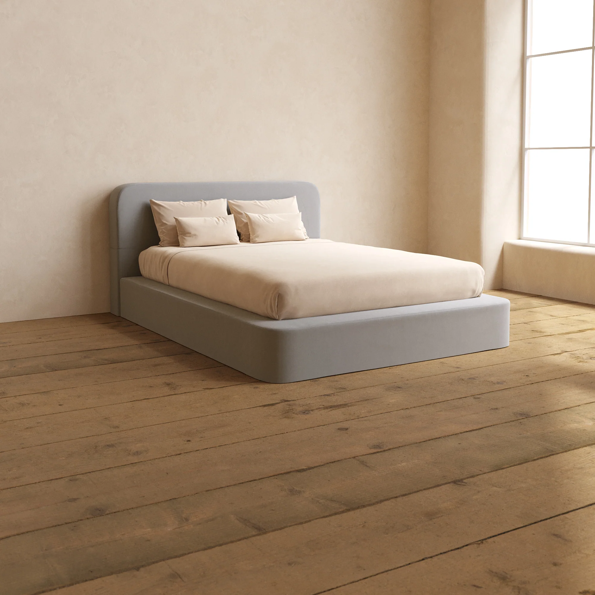 Slipcover Only - Queen Upholstered Platform Bed + Headboard | Micro Chenille in Pumice