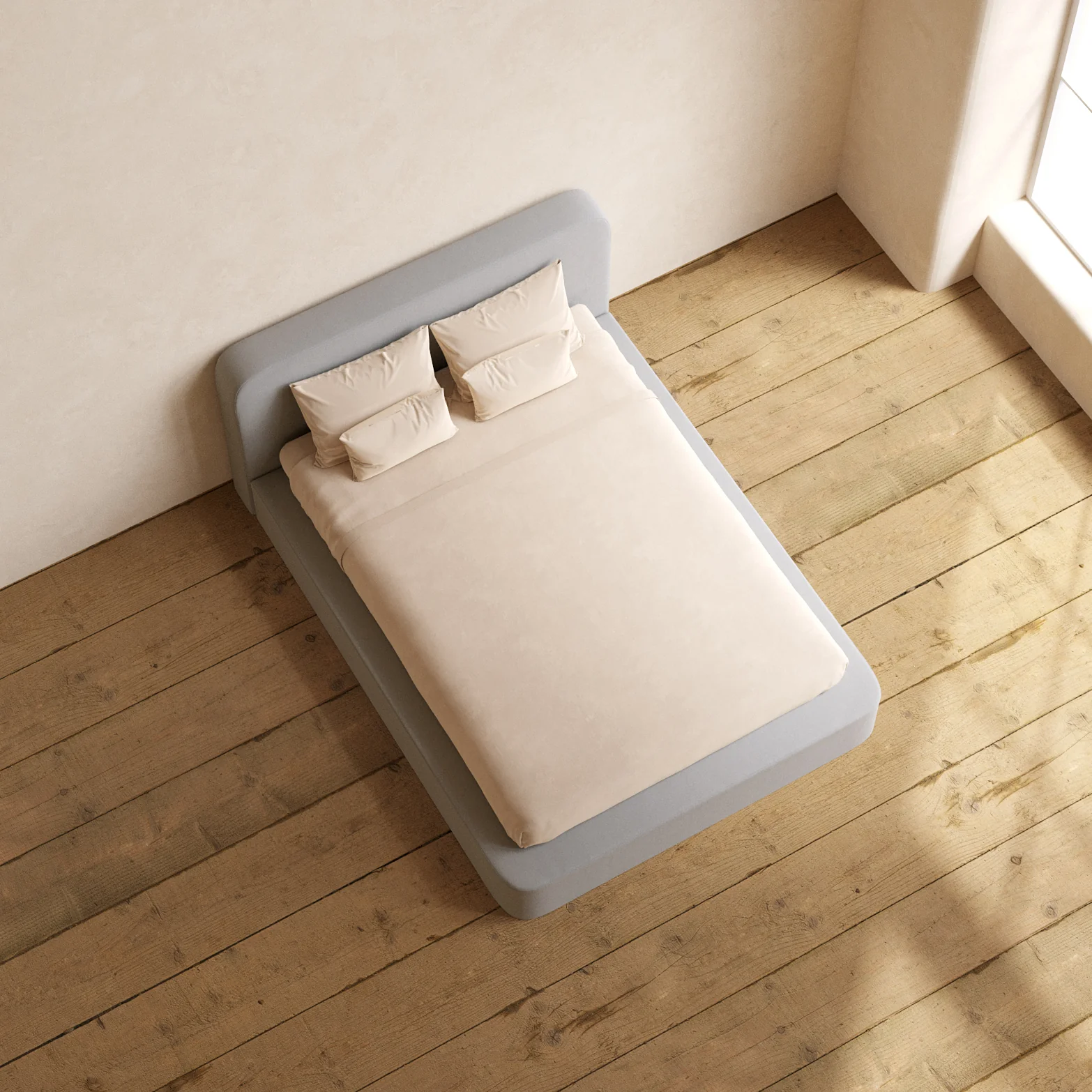Slipcover Only - Queen Upholstered Platform Bed + Headboard | Micro Chenille in Pumice - Image 6