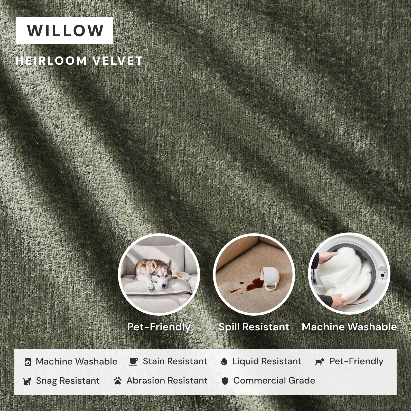 Square Performance Accent Pillow 18 x 18 | Heirloom Velvet in Willow - Image 3