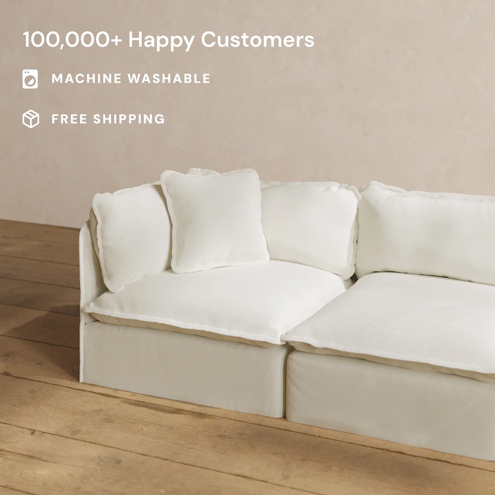 Square Performance Accent Pillow 18 x 18 | Plush Weave in Eggshell - Image 2