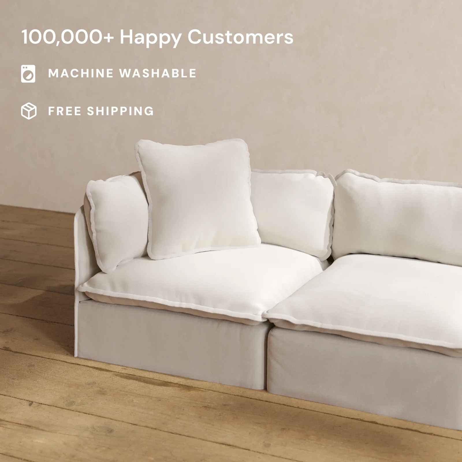 Square Performance Accent Pillow 22 x 22 | Blended Weave in Flour - Image 2
